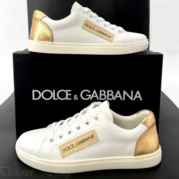 シューズ・サンダルその他 Dolce&Gabbana White/gold leather Portofino sneakers DOLCE & GABBANA Shoes White Gold Portofino Low Top Leather